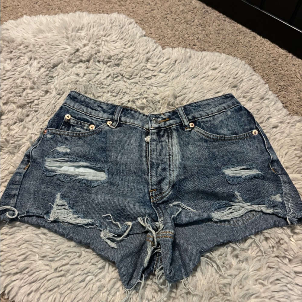 Signature Blue Distressed Jean Shorts